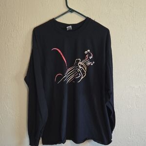 Vintage Gildan Black Long Sleeve Shirt with Colorful Guitar Graphic